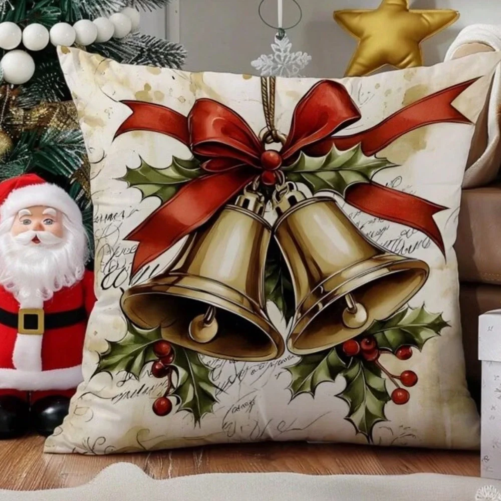 Christmas Bell Decorative Pillow Cover 4 pc new